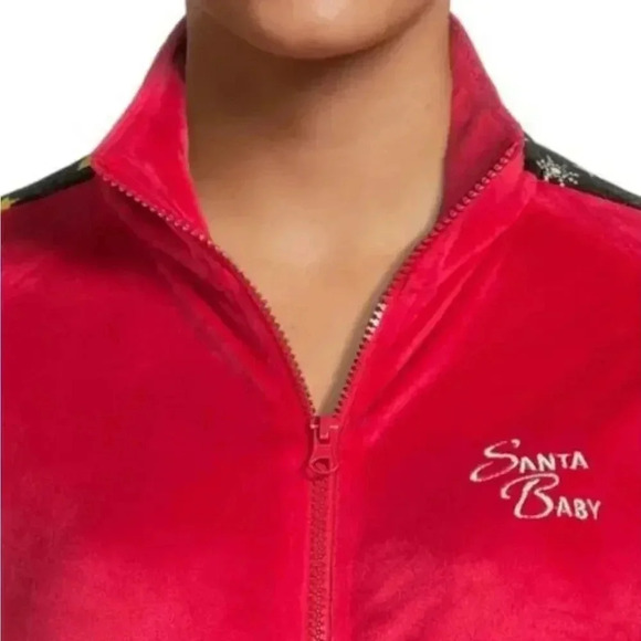 NWOT Santa Baby Christmas Cats Velour w/ Sequins Zip-up Track Jacket Junior's L - Picture 3 of 11